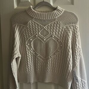 PacSun Beige Heart Pattern Sweater